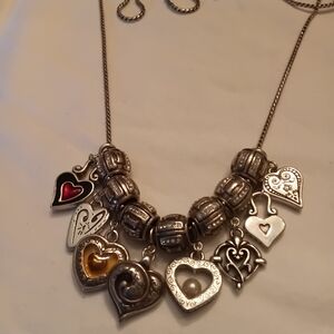 Brighton 34 Inch Long Silver Heart Charm Necklace